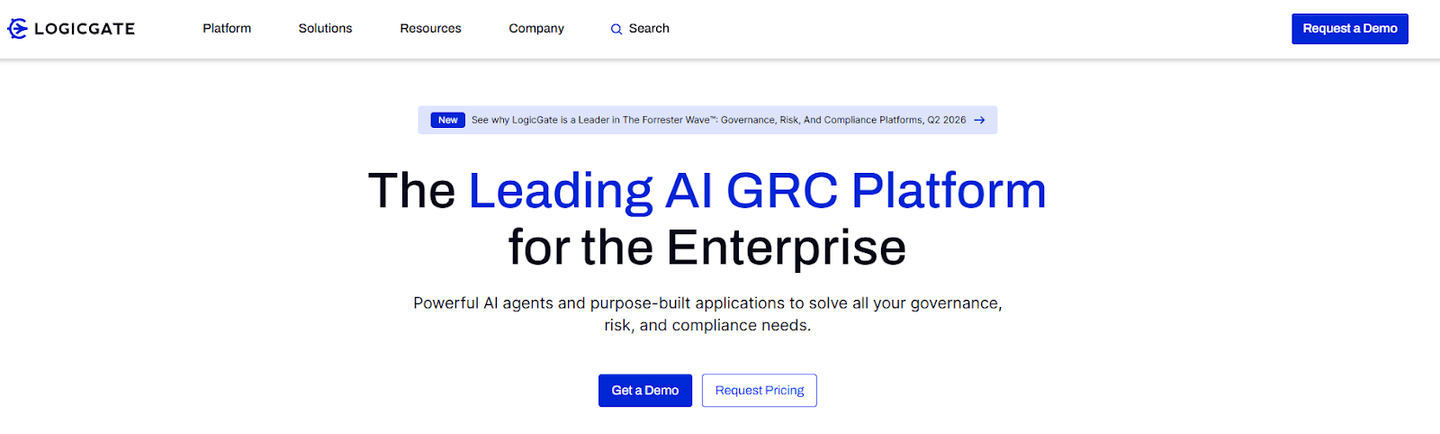 LogicGate homepage: AI GRC platform for the enterprise