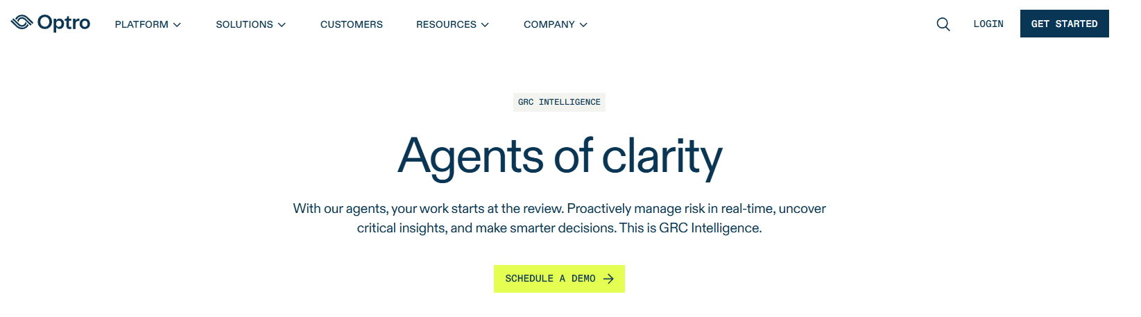 Optro enterprise governance, risk and compliance platform homepage
