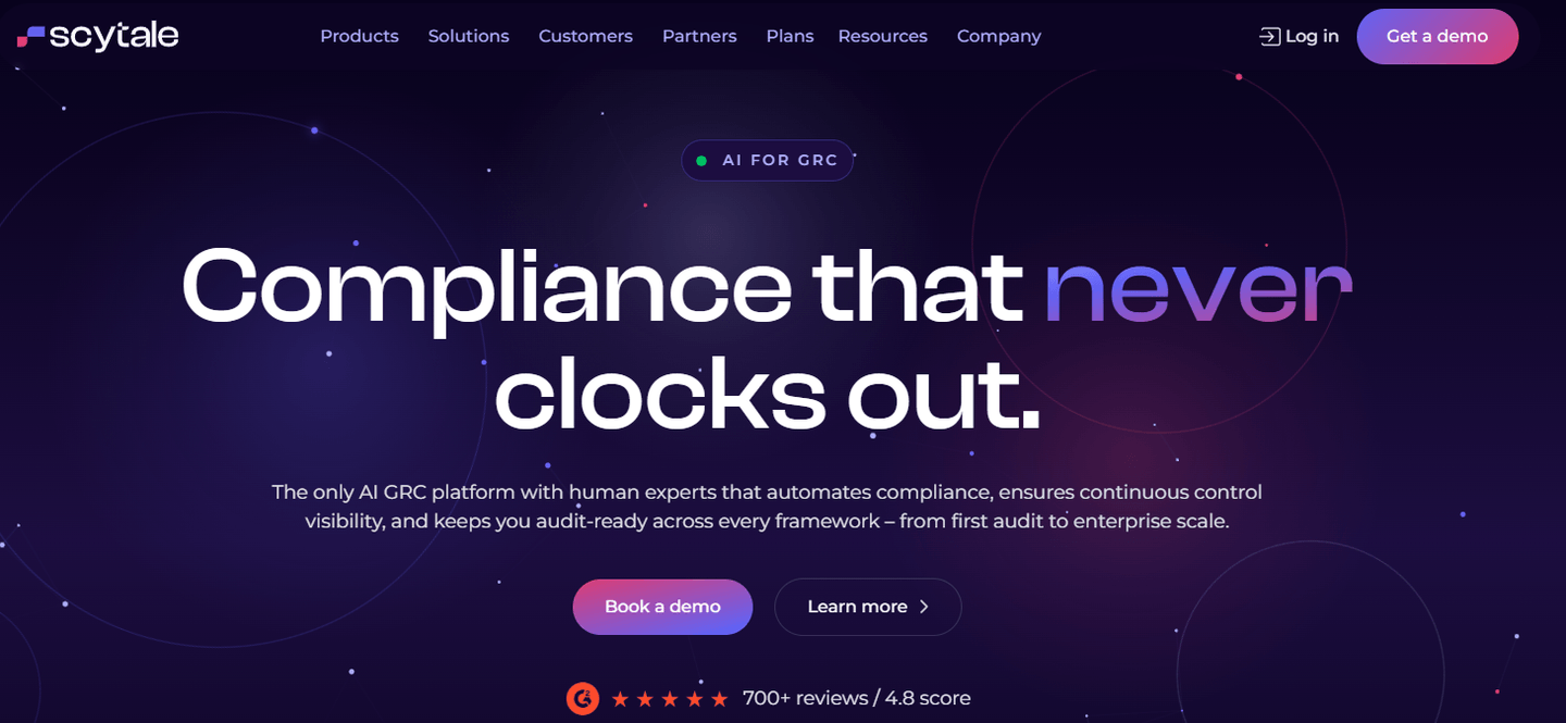Scytale homepage presenting its AI GRC platform