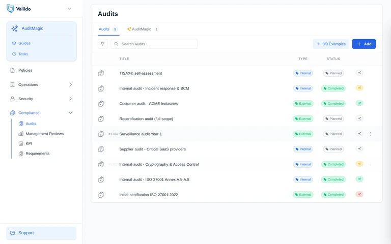 Valiido audit plan keeping every requirement on track toward the assessment
