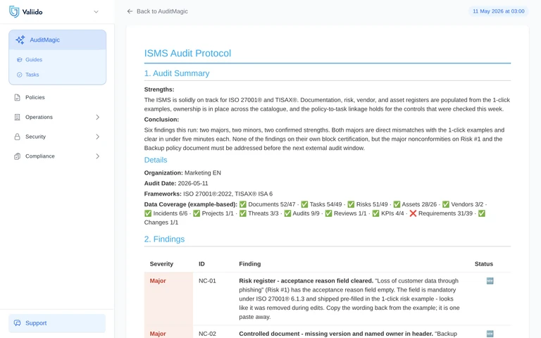 Valiido AuditMagic full audit report with findings sorted by severity