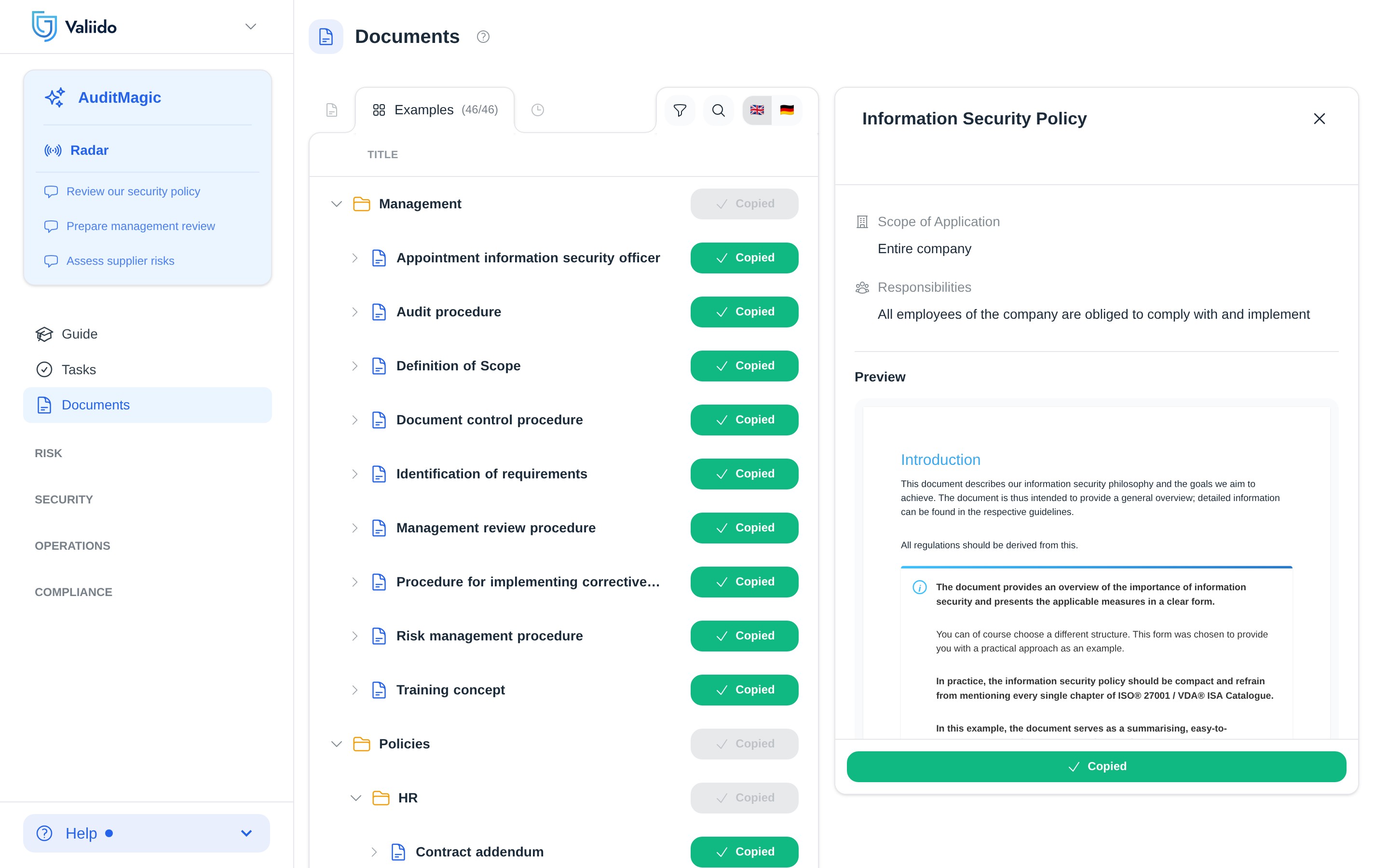 Valiido 1-Click Templates library