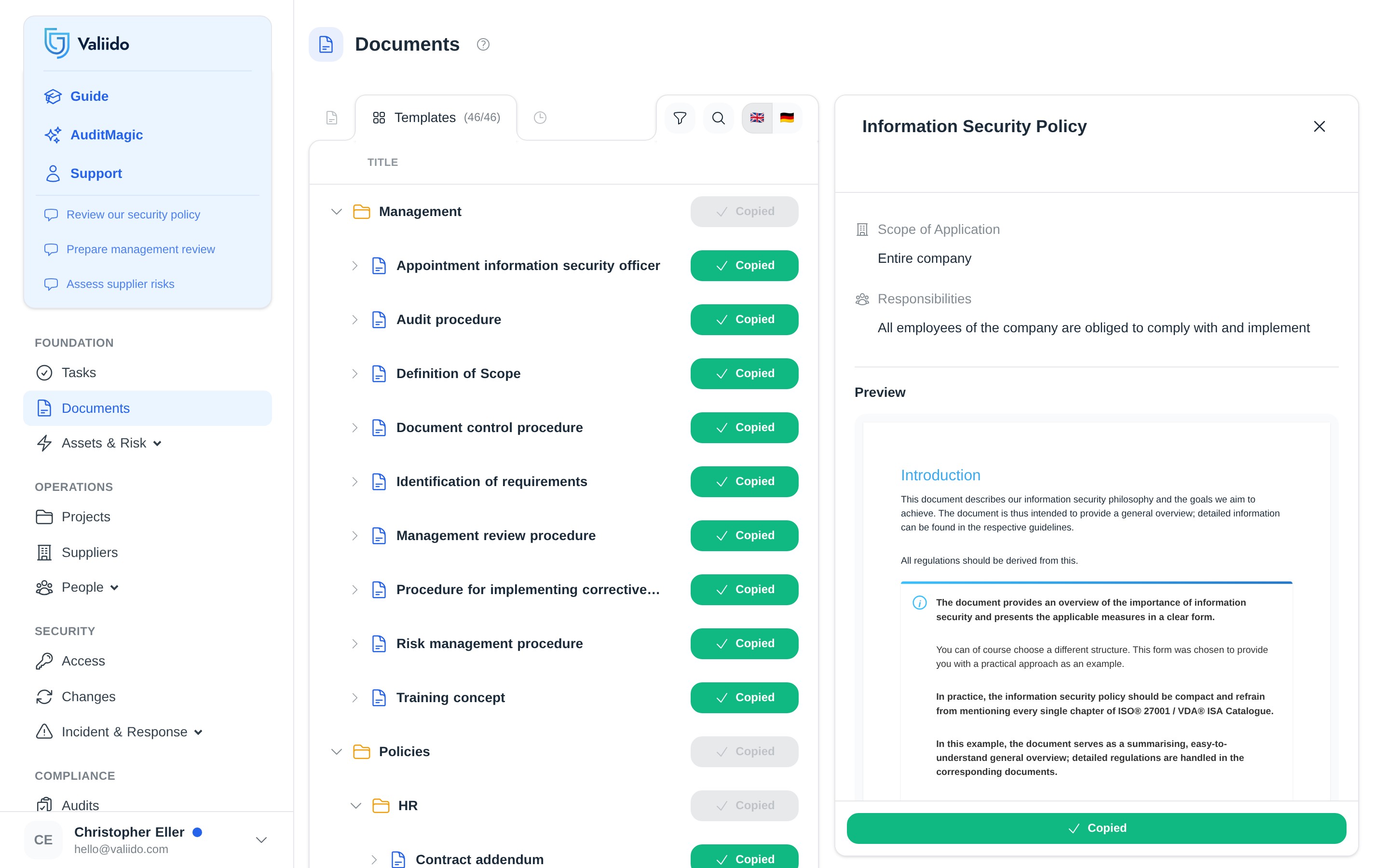 Valiido 1-Click Templates library
