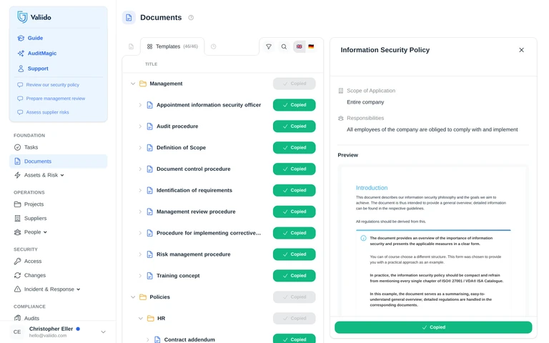 Valiido 1-Click Templates library