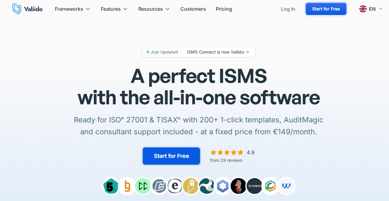 Valiido homepage: all-in-one software for ISO® 27001 certification