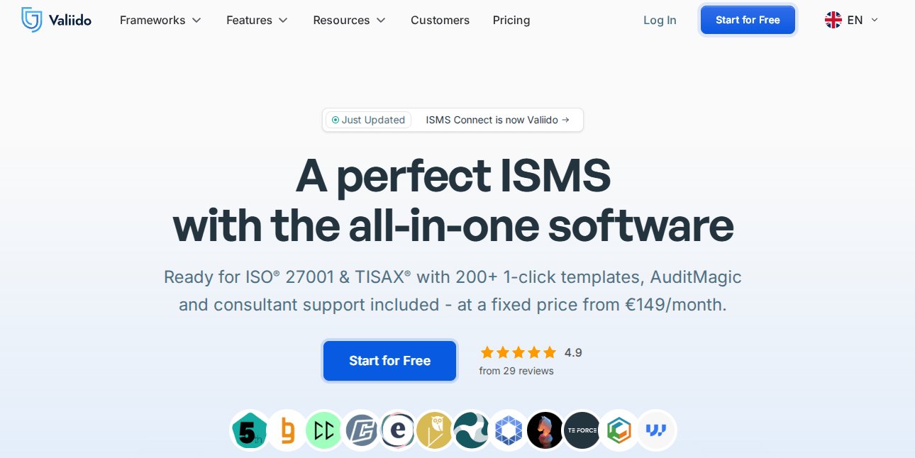 Valiido homepage: all-in-one ISMS software for ISO® 27001 and TISAX®