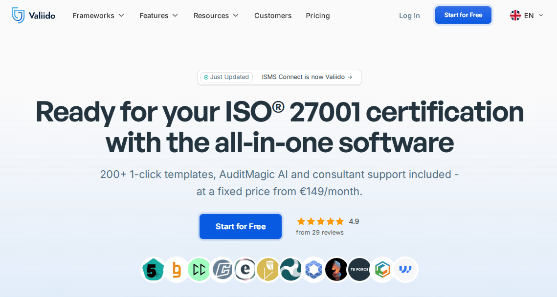 Valiido homepage: all-in-one software for ISO® 27001 certification