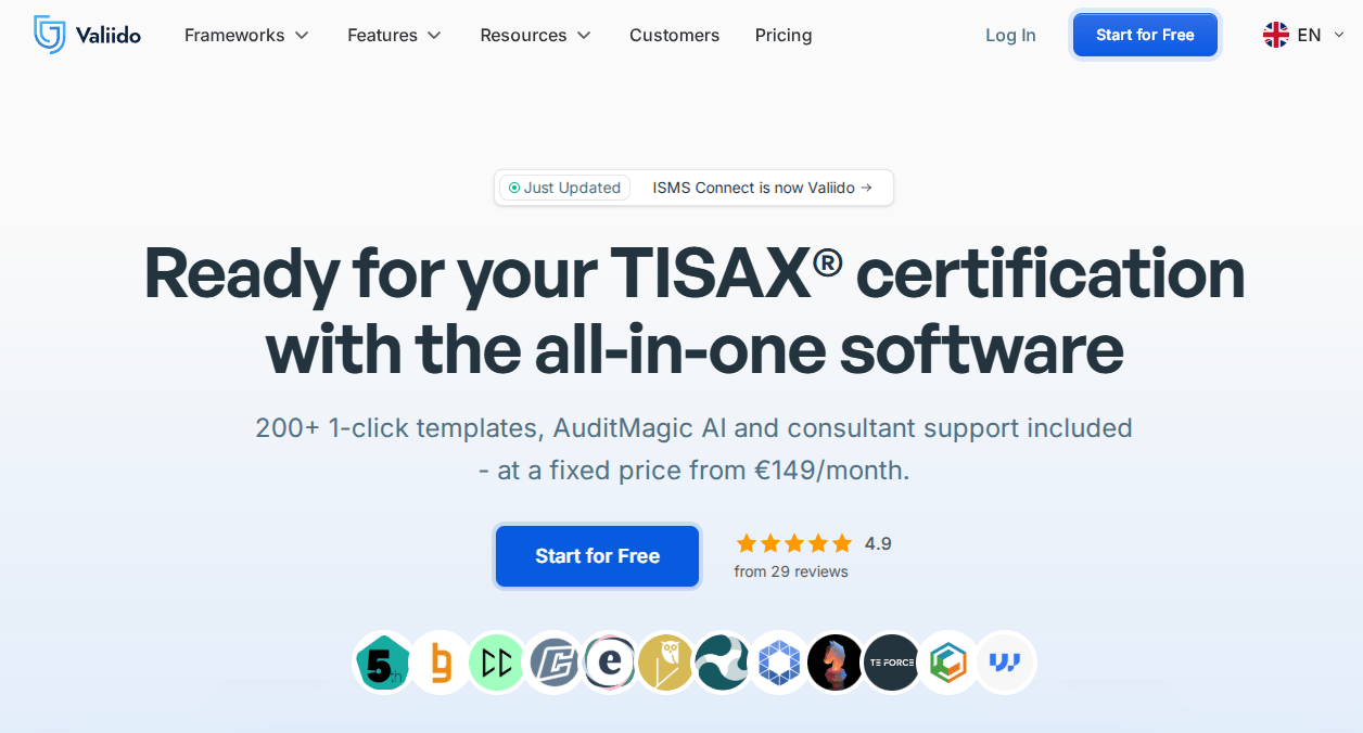 Valiido homepage: all-in-one software for TISAX® certification