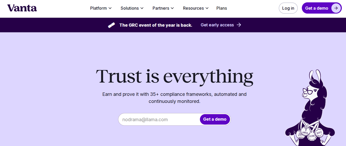 Vanta trust management platform homepage