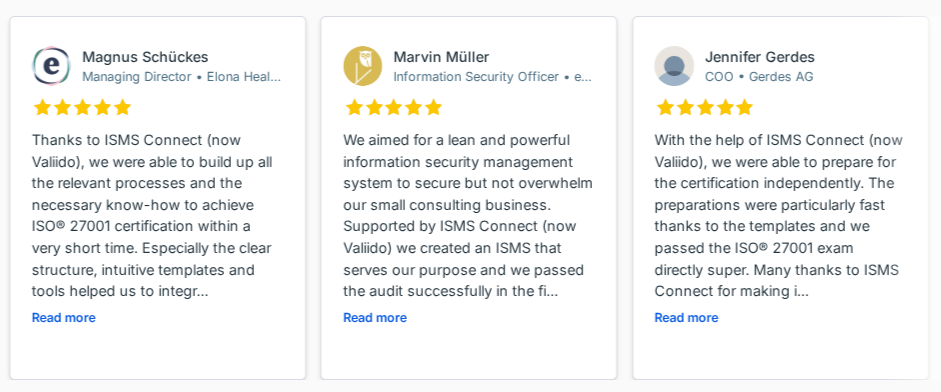 G2 customer reviews of Valiido for information security management