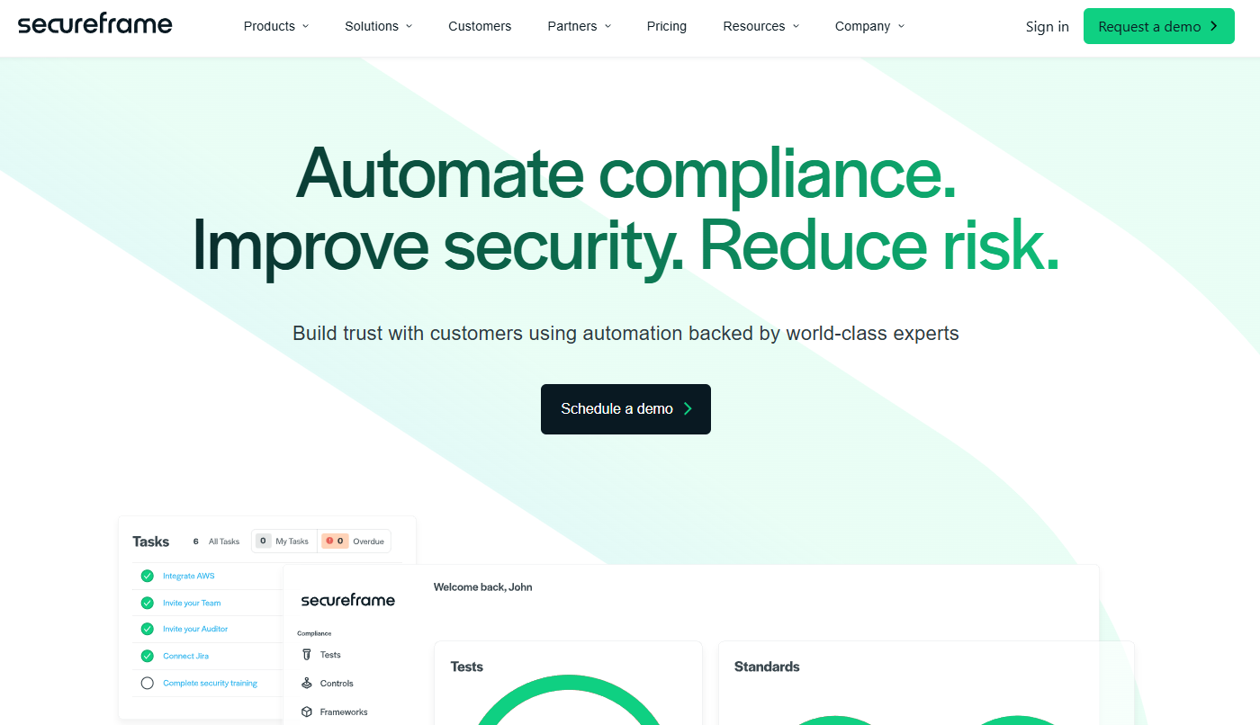Secureframe compliance automation platform homepage