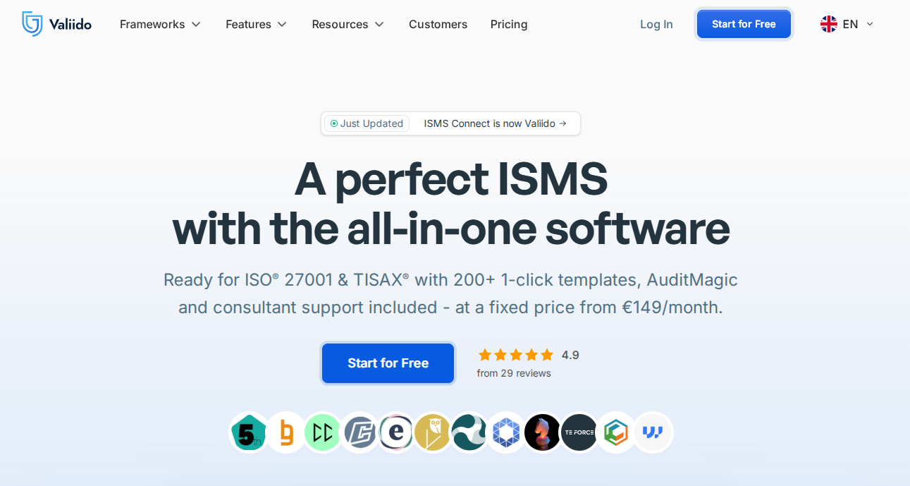 Valiido ISMS platform with guided implementation, templates, and AuditMagic