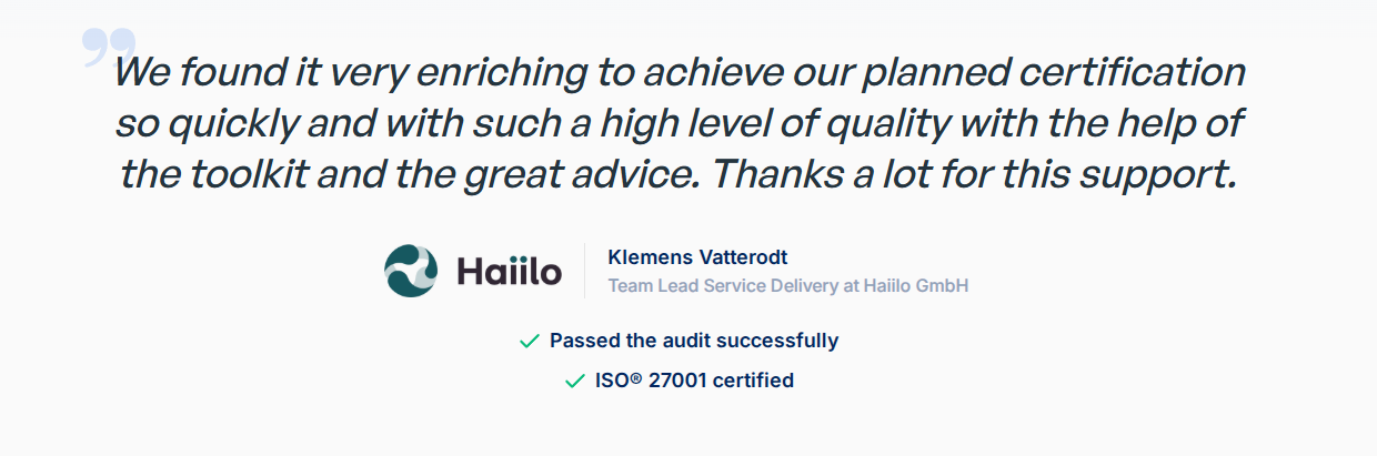 Customer review of Valiido for an ISO® 27001 implementation